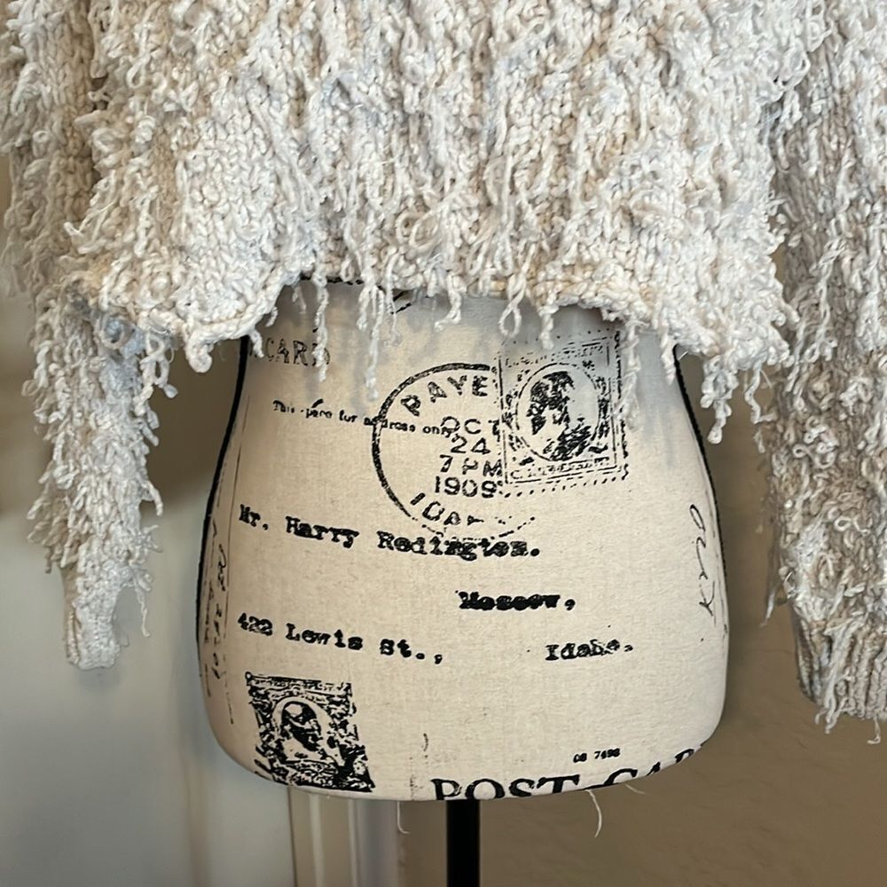 Urban Outfitters Off White Shaggy Cropped Mock Neck Pullover Sweater Boho - Picture 7 of 9